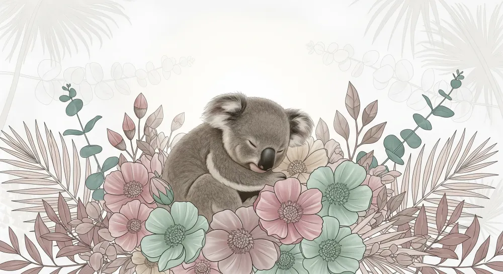 Tapet barnerom | Sovende koala blant blomstene