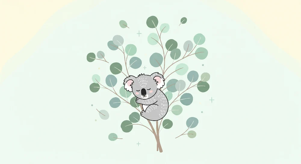 Tapet barnerom | Sovende koala på en gren med myk løvverk