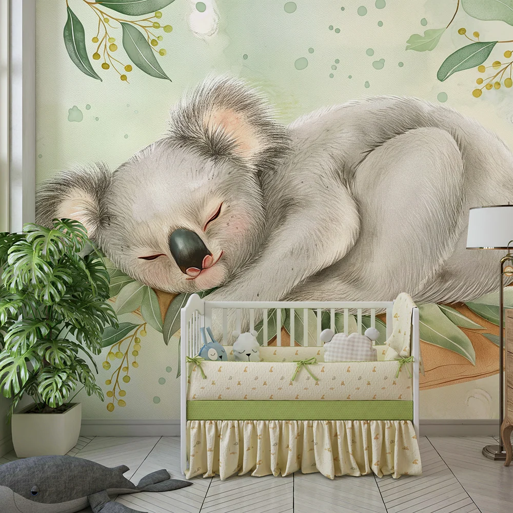 Tapet barnerom | Sovende koala på en gren med myk løvverk