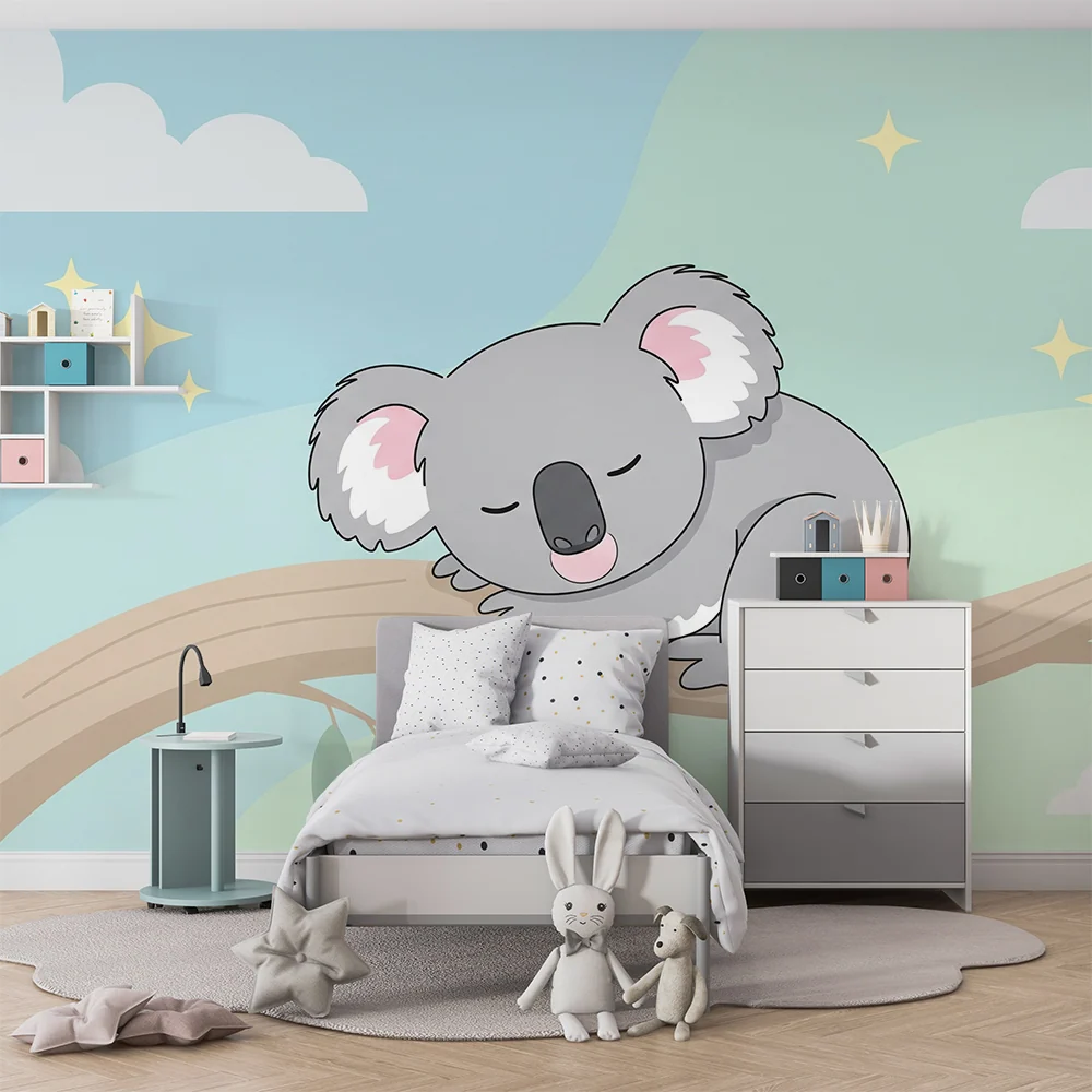 Tapet barnerom | Sovende koala på en gren med en beroligende himmel