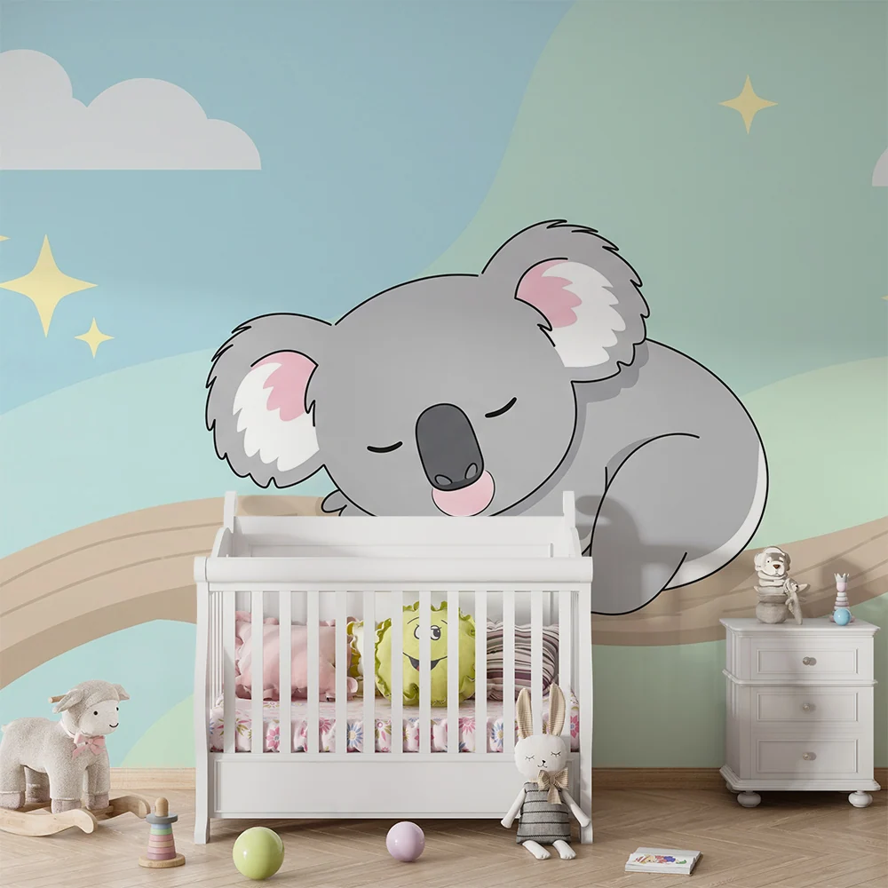 Tapet barnerom | Sovende koala på en gren med en beroligende himmel