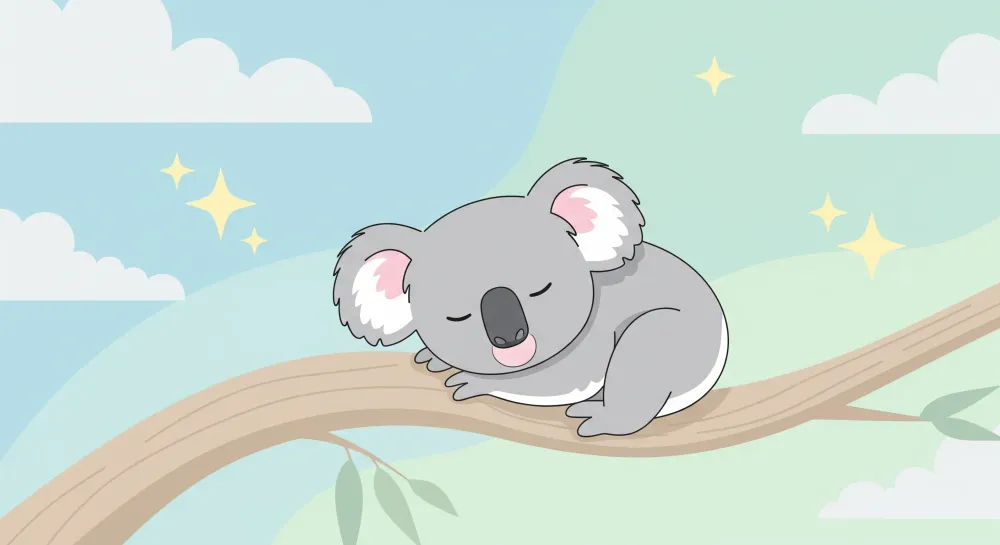 Tapet barnerom | Sovende koala på en gren med en beroligende himmel