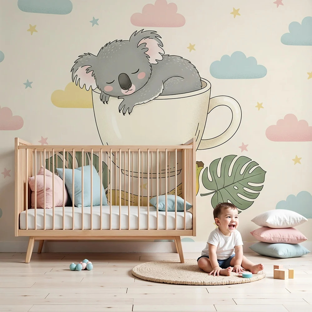 Tapet barnerom | Sovende koala i en kopp