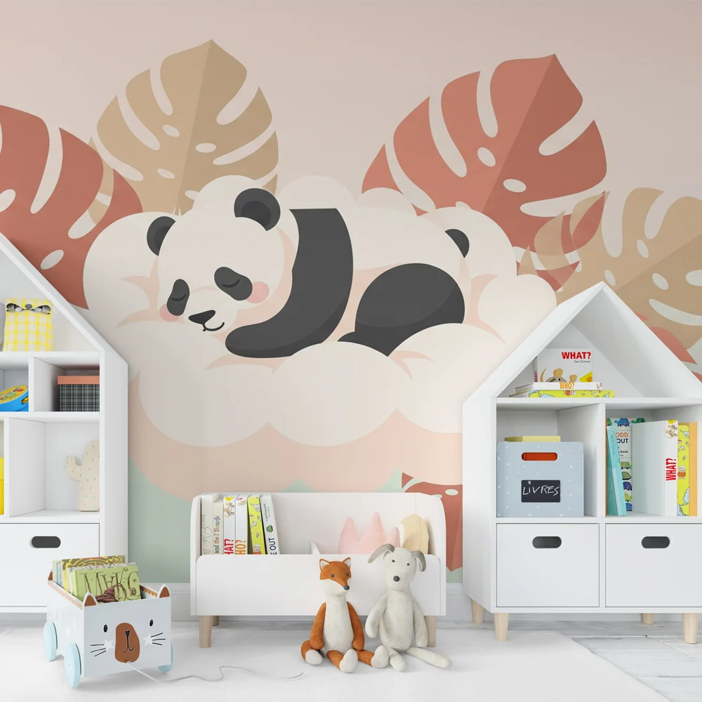 Tapet barnerom | Sovende panda på en sky i en gradient bakgrunn