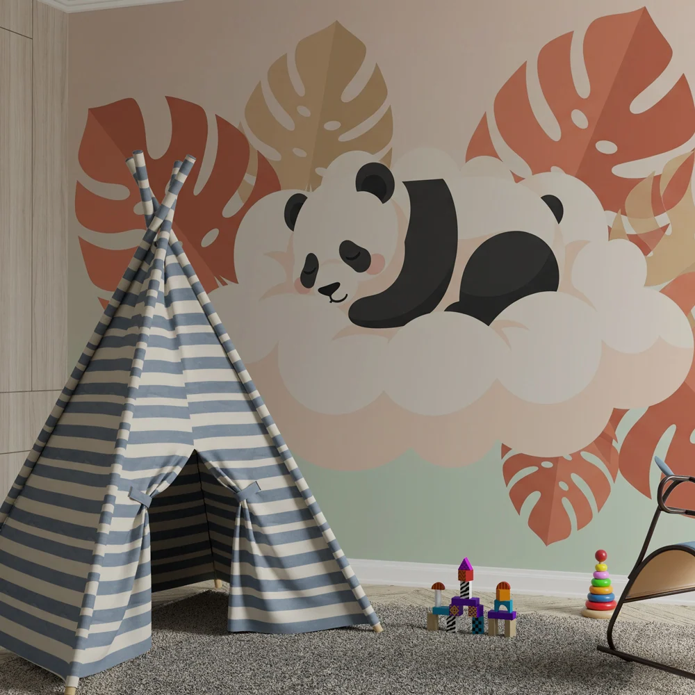 Tapet barnerom | Sovende panda på en sky i en gradient bakgrunn