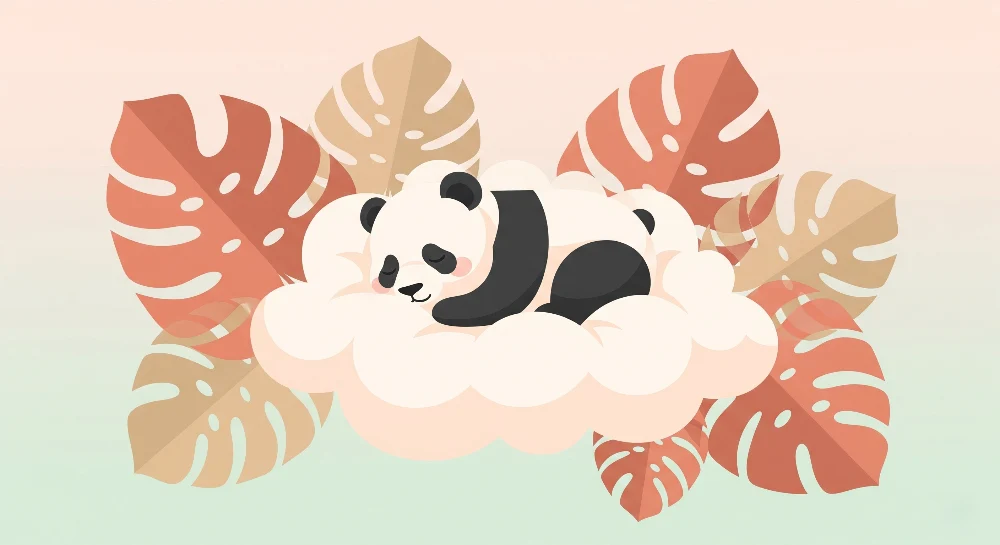 Tapet barnerom | Sovende panda på en sky i en gradient bakgrunn