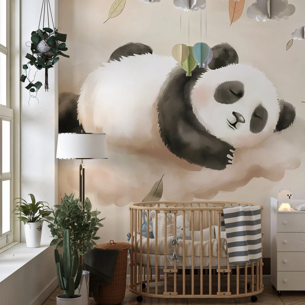 Tapet barnerom | Sovende panda i skyene