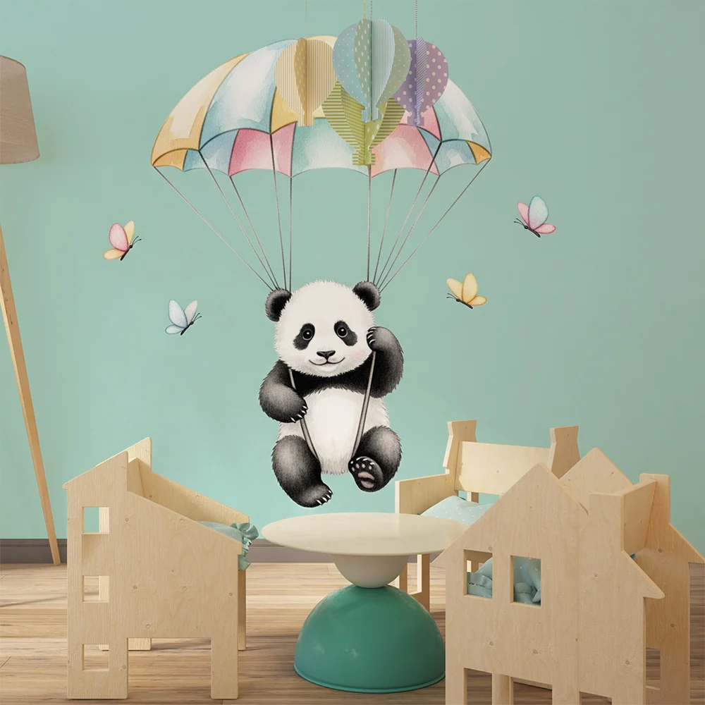 Tapet barnerom | Sprudlende panda i fallskjerm