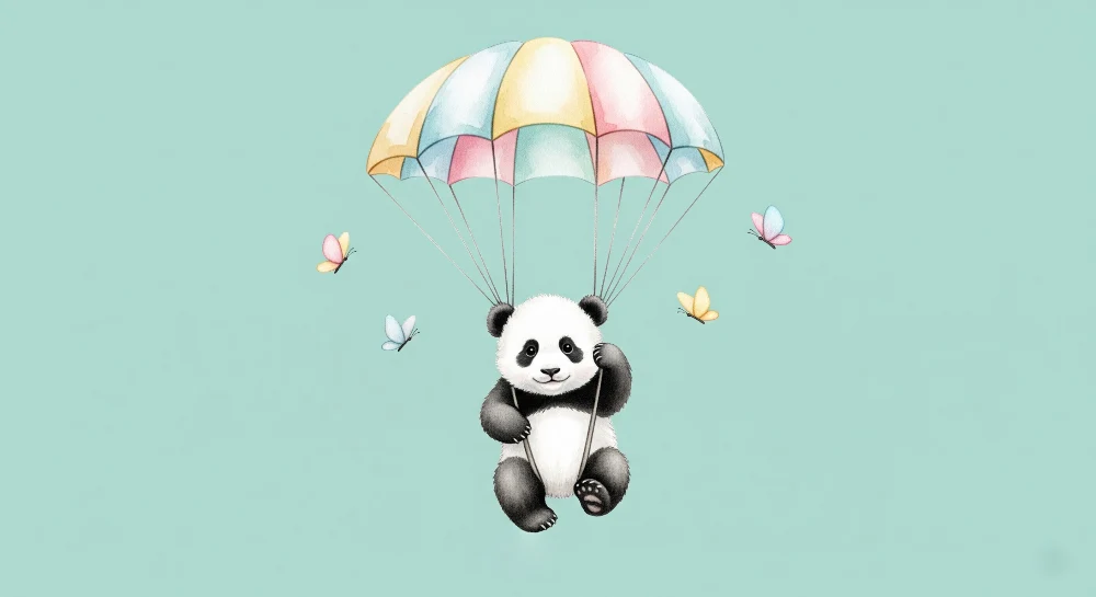 Tapet barnerom | Sprudlende panda i fallskjerm