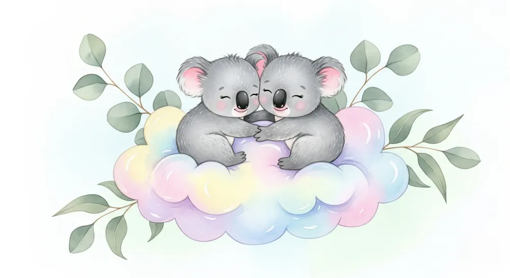Tapet barnerom | Søte koalaer på en myk sky
