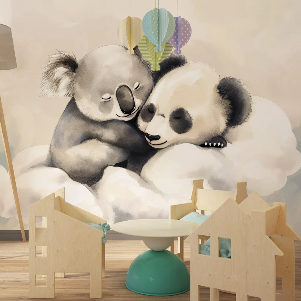 Tapet barnerom | Søte koalaer og pandaer i skyene