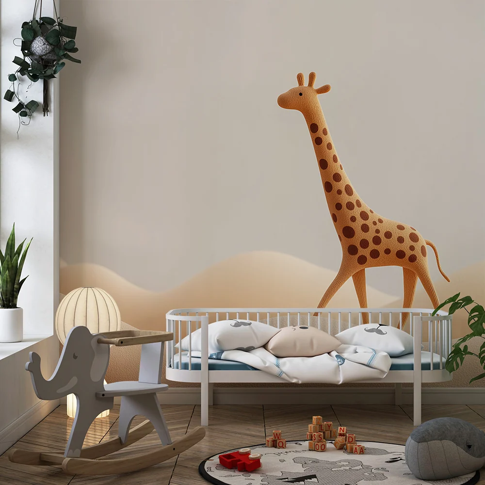 Tapet barnerom | Stilisert giraff på myke åser