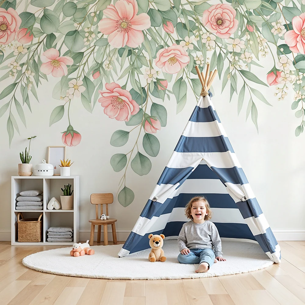 Tapet barnerom | Store blomster i akvarell