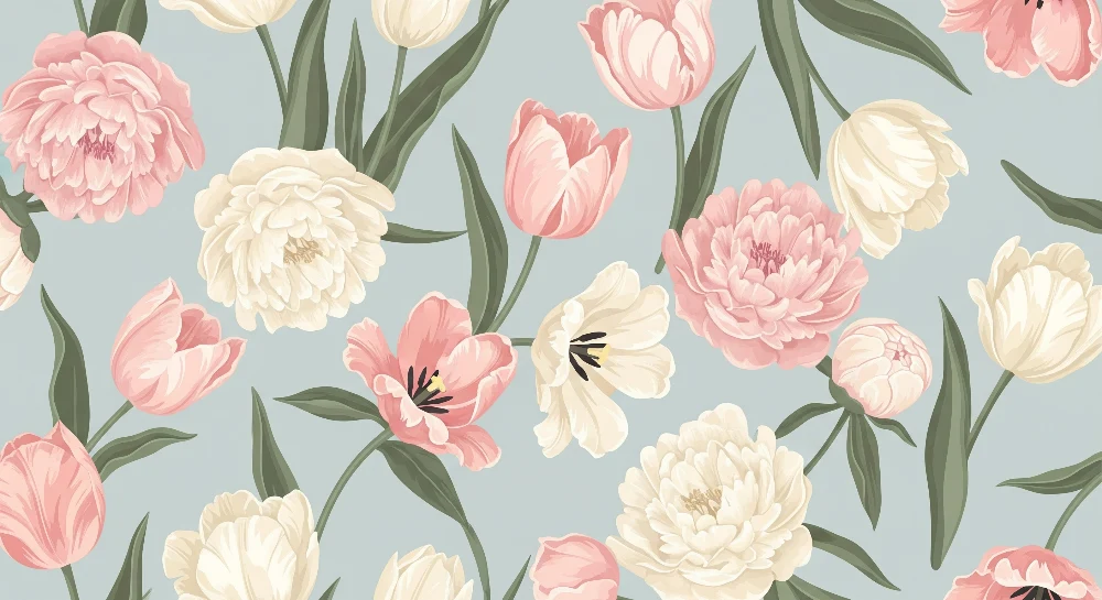 Tapet barnerom | Store blomster på blågrå bakgrunn