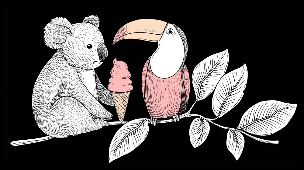 Tapet barnerom | Sulten koala og fargerik toucan