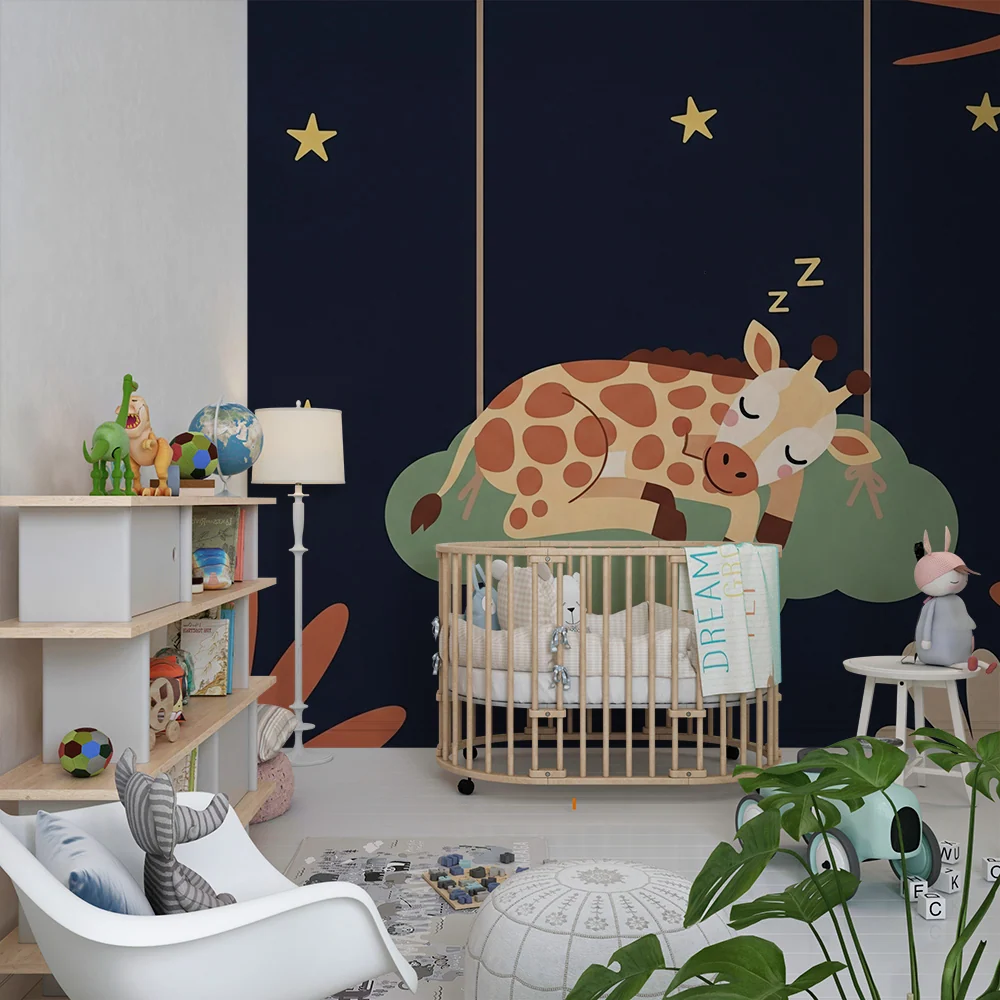 Tapet barnerom | Søvende giraff under stjernene