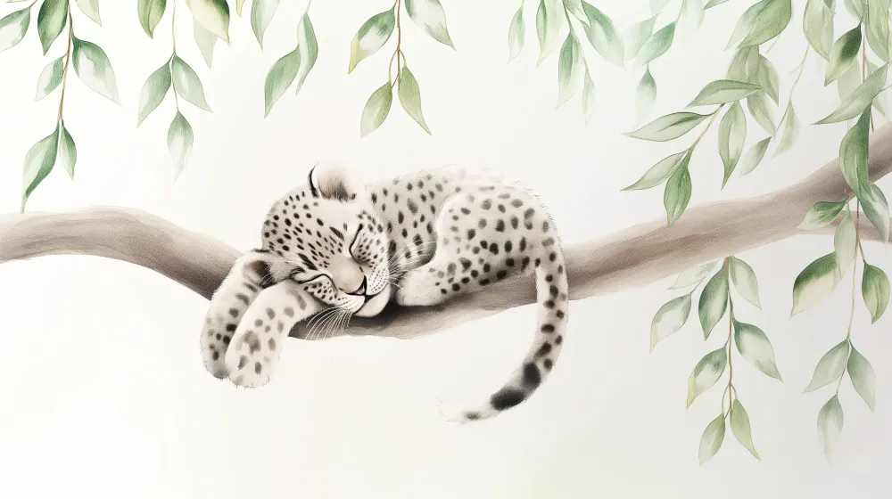 Tapet barnerom | Søvnig baby leopard på grenen sin