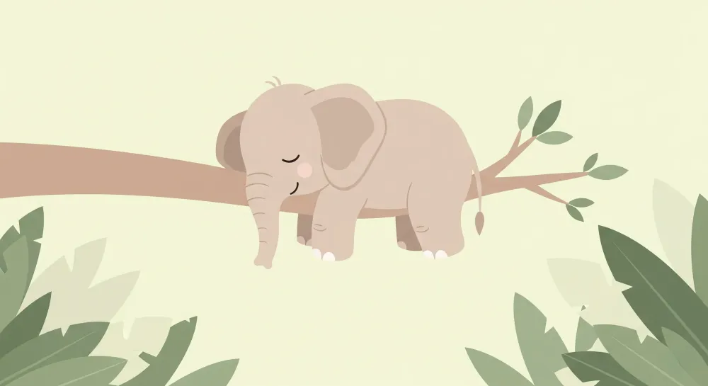 Tapet barnerom | Søvnig elefant på en gren
