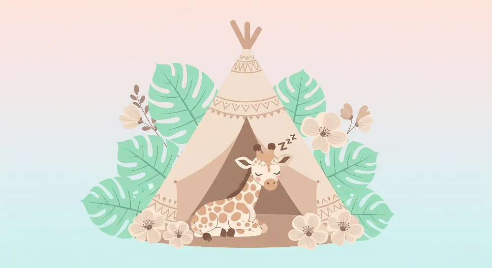 Tapet barnerom | Søvnig giraff under et tipi