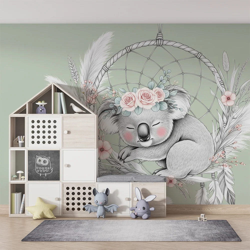 Tapet barnerom | Søvnig koala og blomstrende drømmefanger