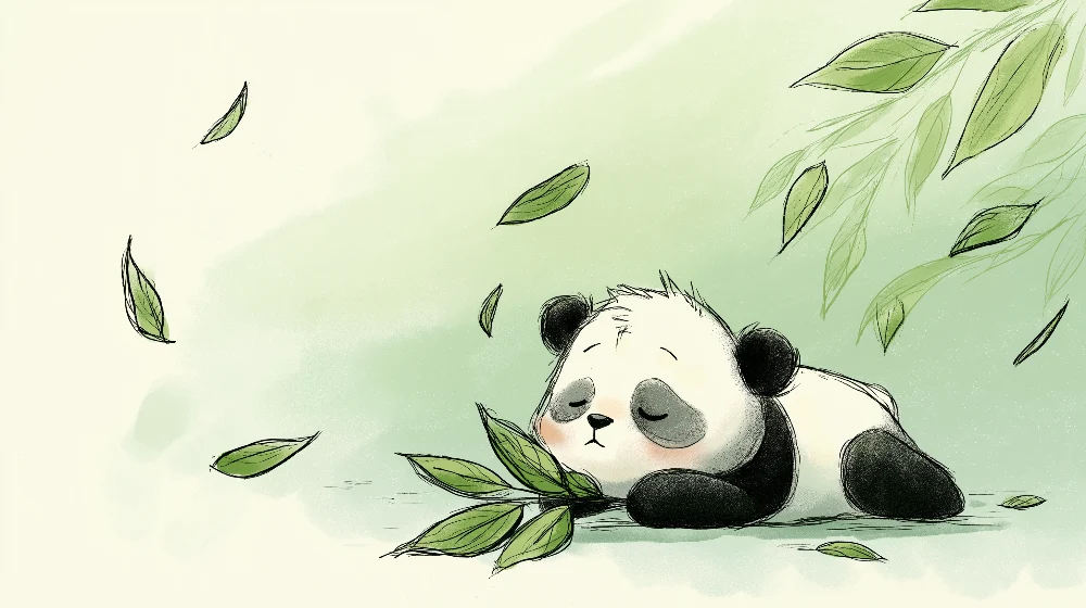 Tapet barnerom | Søvnig panda og myke blader
