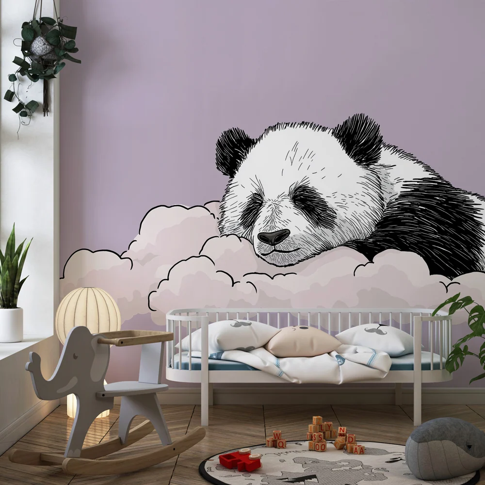 Tapet barnerom | Søvnig panda på en sky