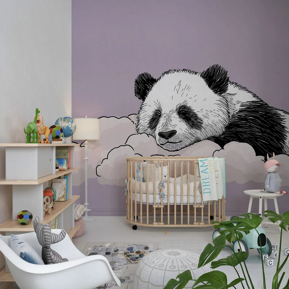 Tapet barnerom | Søvnig panda på en sky