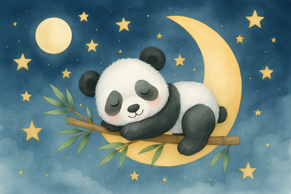 Tapet barnerom | Søvnig panda under stjernene