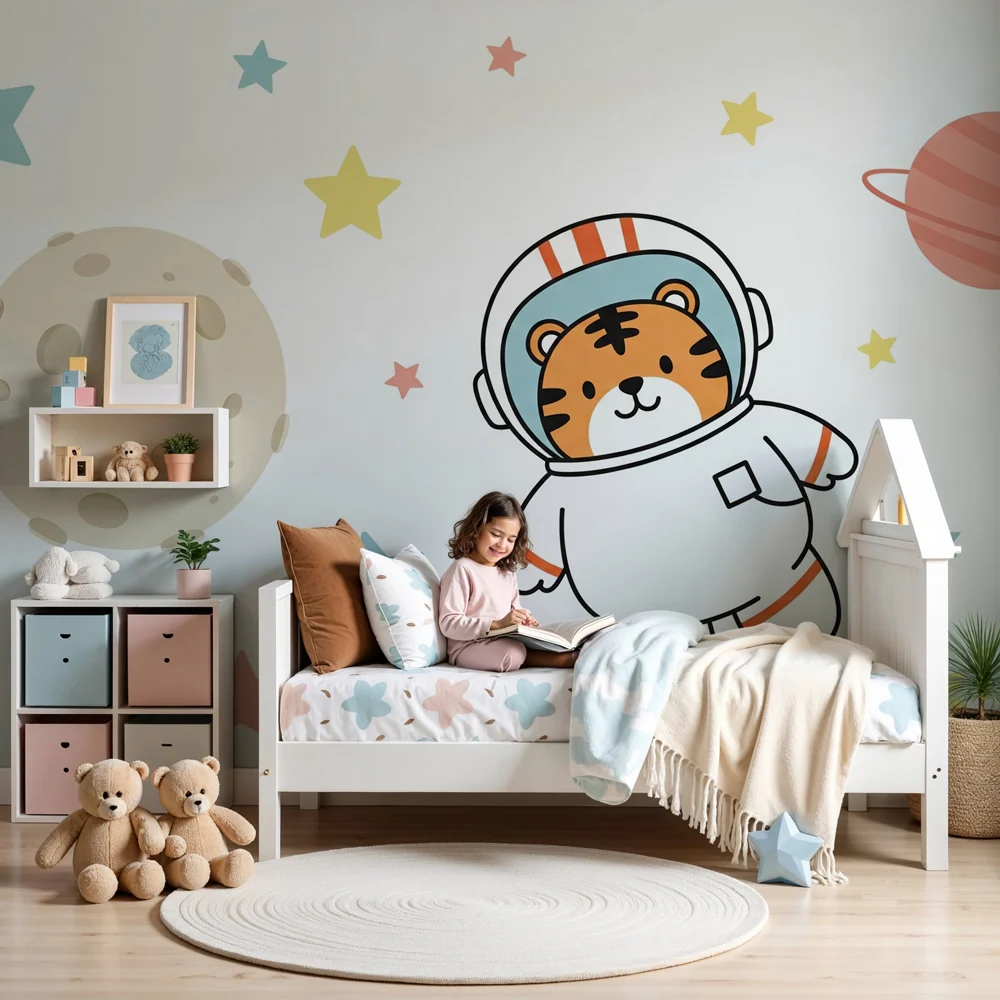 Tapet barnerom | Tiger astronaut blant stjerner og planeter