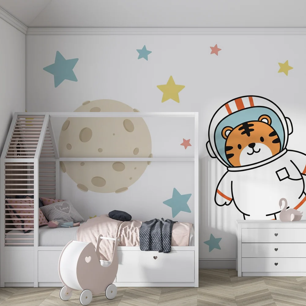 Tapet barnerom | Tiger astronaut blant stjerner og planeter