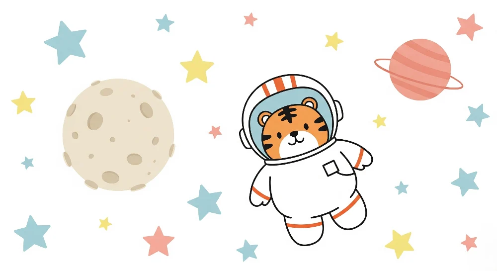 Tapet barnerom | Tiger astronaut blant stjerner og planeter