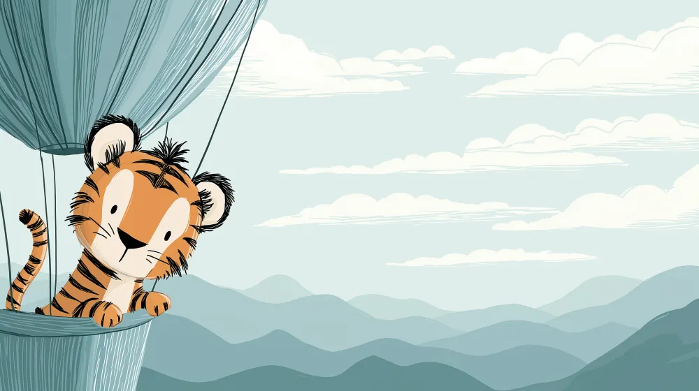 Tapet barnerom | Tiger i luftballong over fjellene