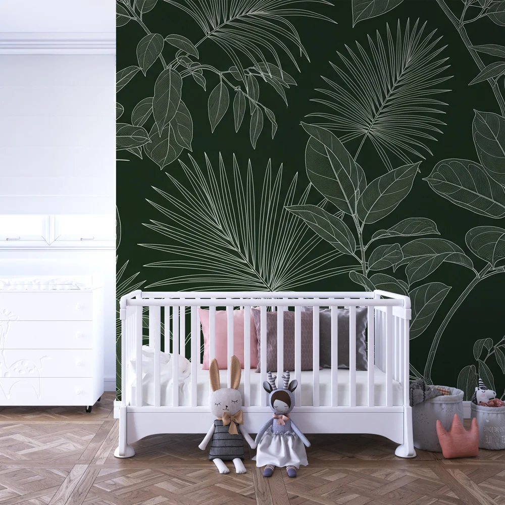 Tapet barnerom | Tropiske blader i elegante konturer