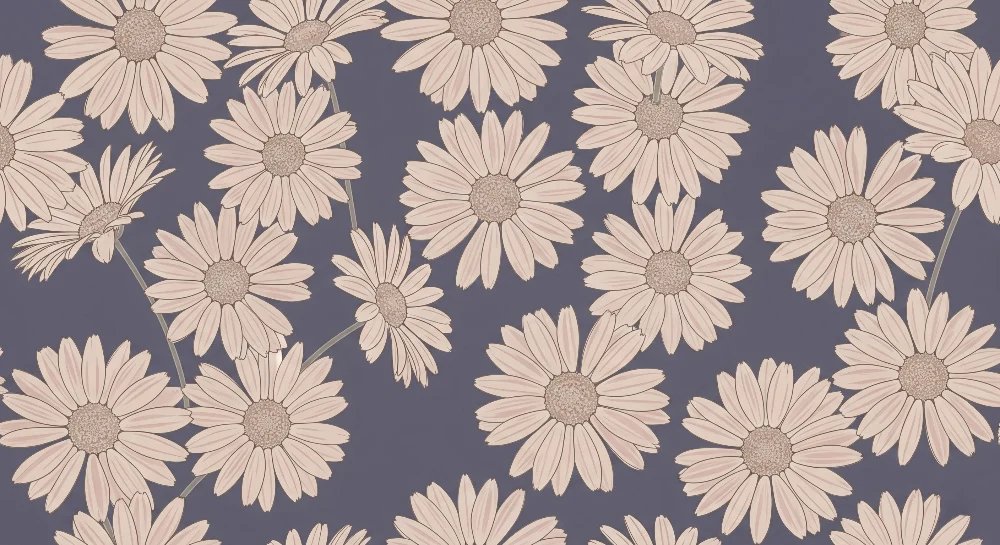 Tapet barnerom | Tusenfryd blomster på lilla bakgrunn