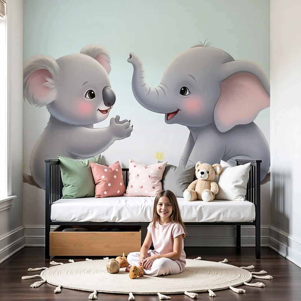 Tapet barnerom | Vennene koala og elefant på en snor