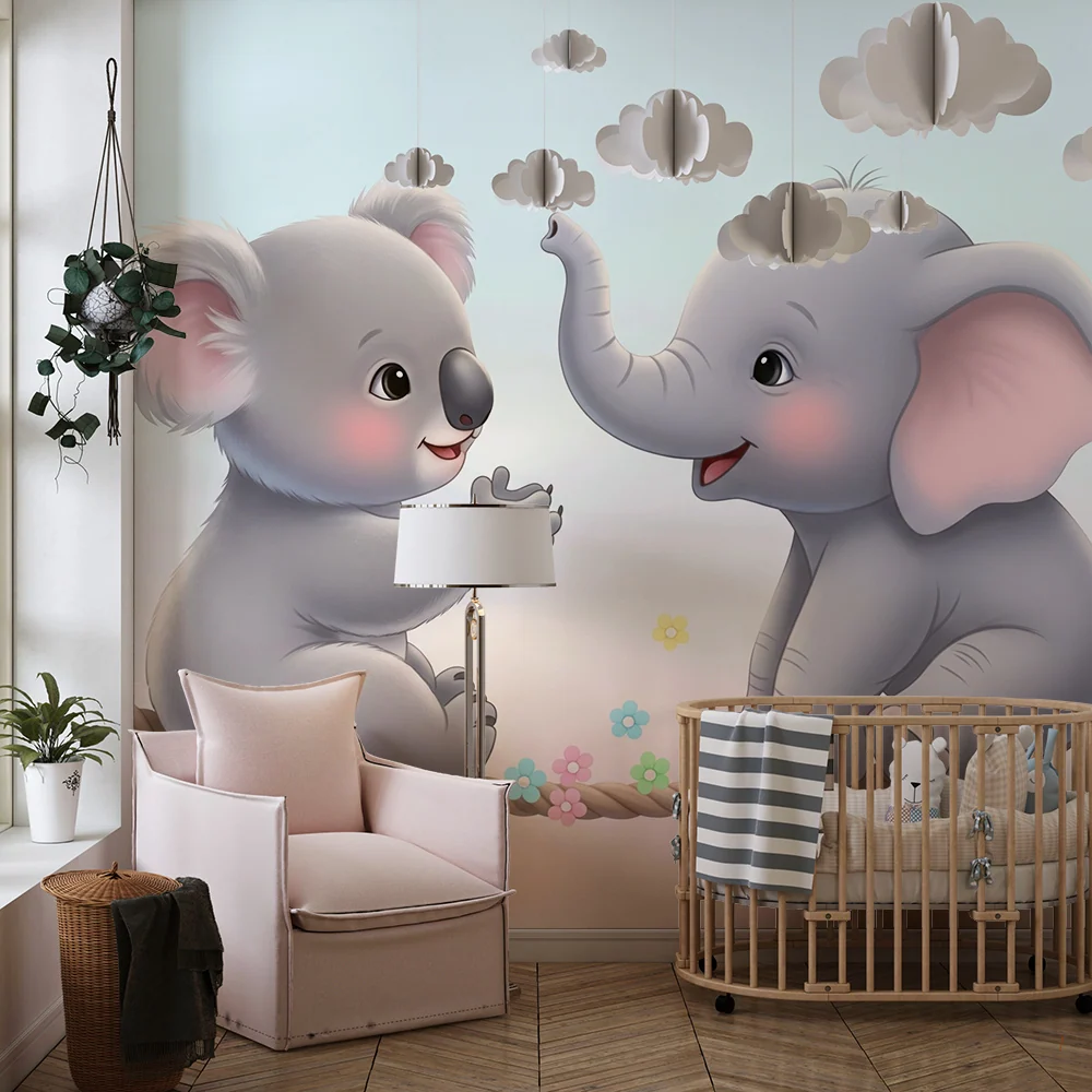 Tapet barnerom | Vennene koala og elefant på en snor