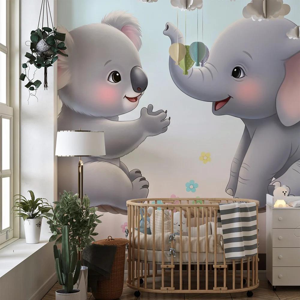 Tapet barnerom | Vennene koala og elefant på en snor