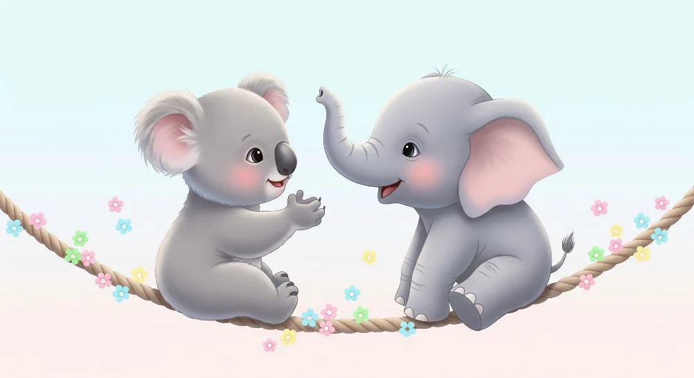 Tapet barnerom | Vennene koala og elefant på en snor