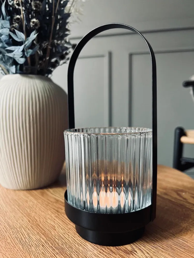 Telysholder / lanterne til telys med hank - Klart glass