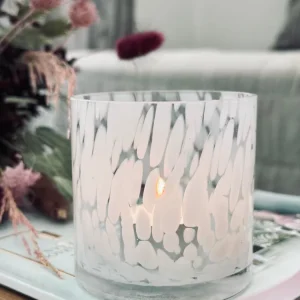 Telysholder i munnblåst glass White
