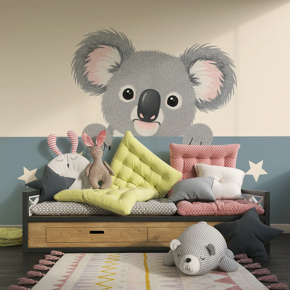 Veggisengt tapet barneseng | Søt koala med stjerner i et rolig mønster