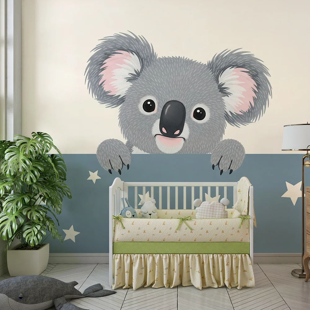 Veggisengt tapet barneseng | Søt koala med stjerner i et rolig mønster