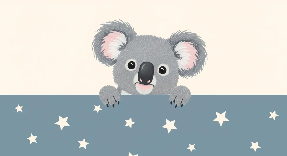 Veggisengt tapet barneseng | Søt koala med stjerner i et rolig mønster