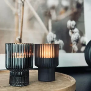 Vendbar lysestake i glass - Black Mix