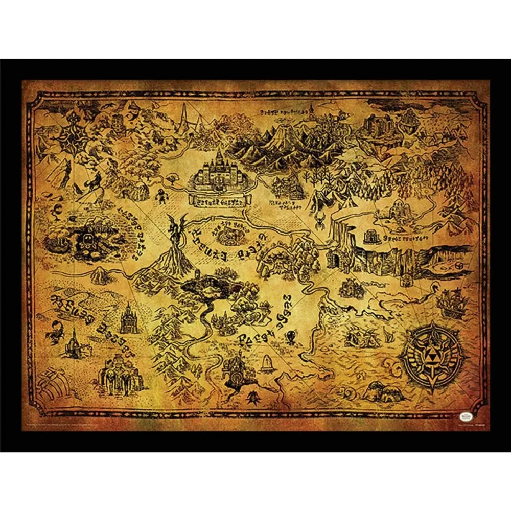 Zelda Innrammet Bilde 30 x 40 cm Hyrule Map