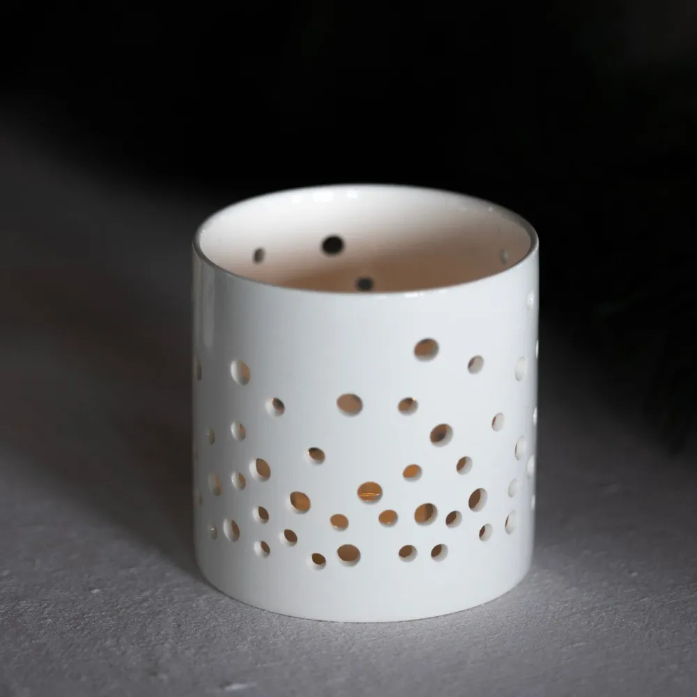 sögne hvit t-lysholder dots small