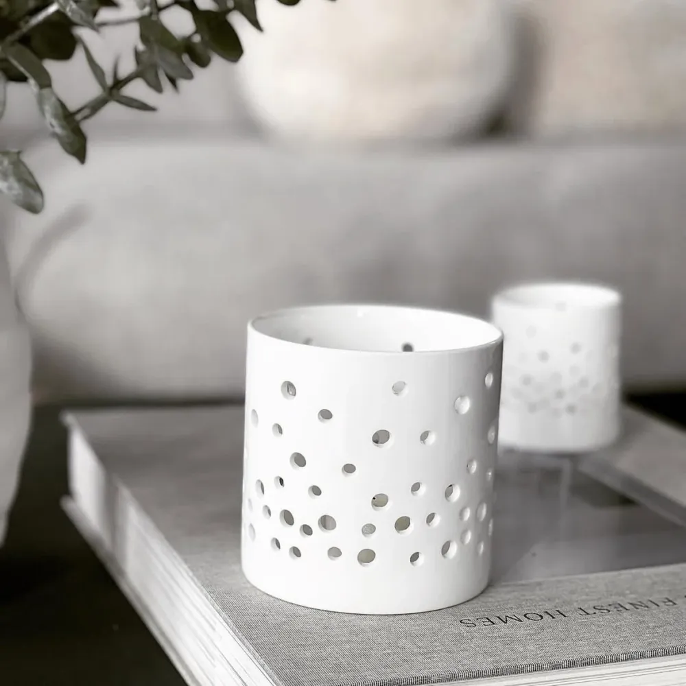 sögne hvit t-lysholder dots small