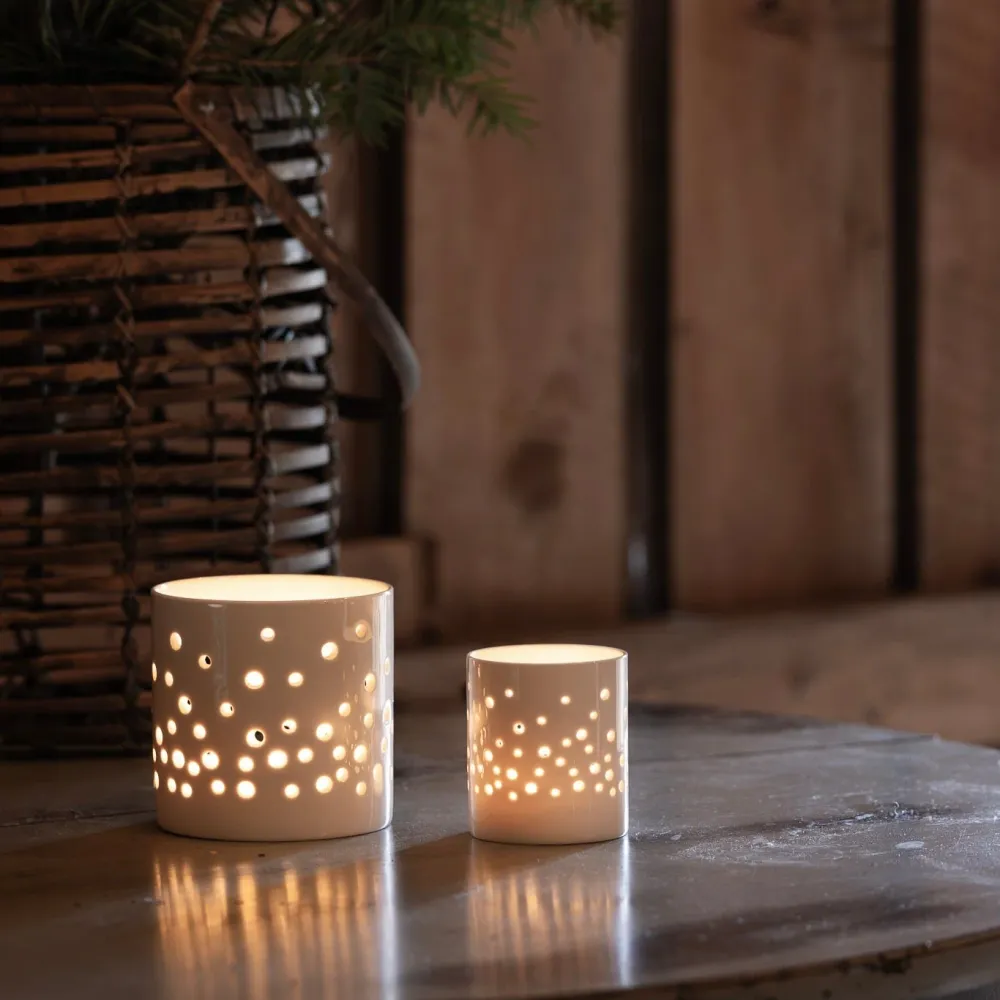 sögne hvit t-lysholder dots small