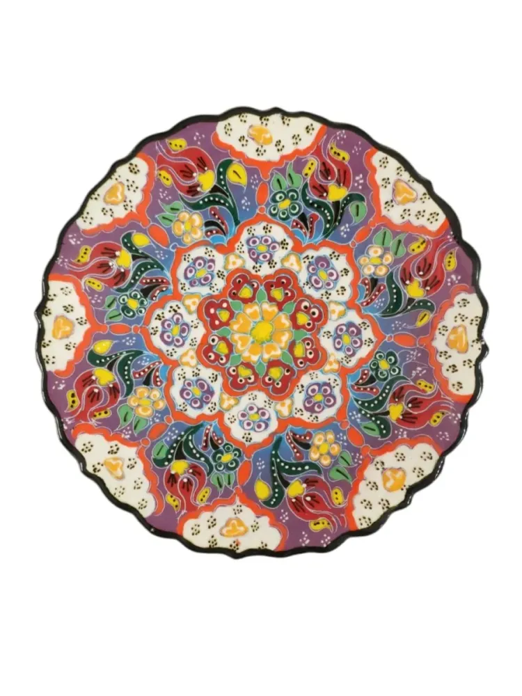 Tyrkisk keramisk håndlaget rund tallerken - 18 cm (7.2")