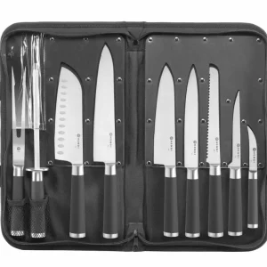 Knivsett 9 deler med knivblokk – Komplett sett med kniver og bæreveske profesjonell skjæring